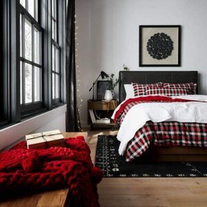 Crate and Barrel FINN 36" x 16" PILLOW COVER- Plaid-Red/Black/Ivory